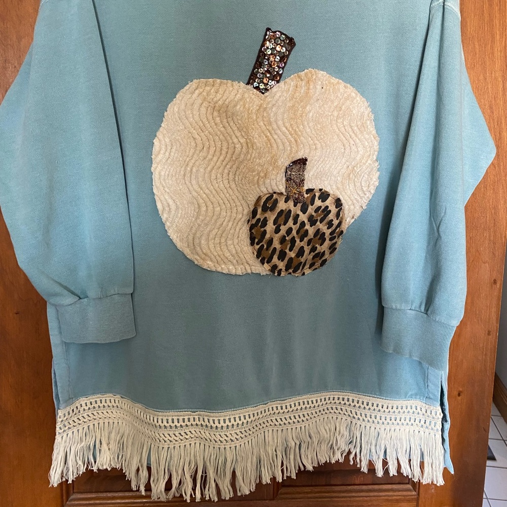 Fall Autumn Upcycled Thanksgiving Sweatshirt Vintage Chenille Pumpkins Ladies XL